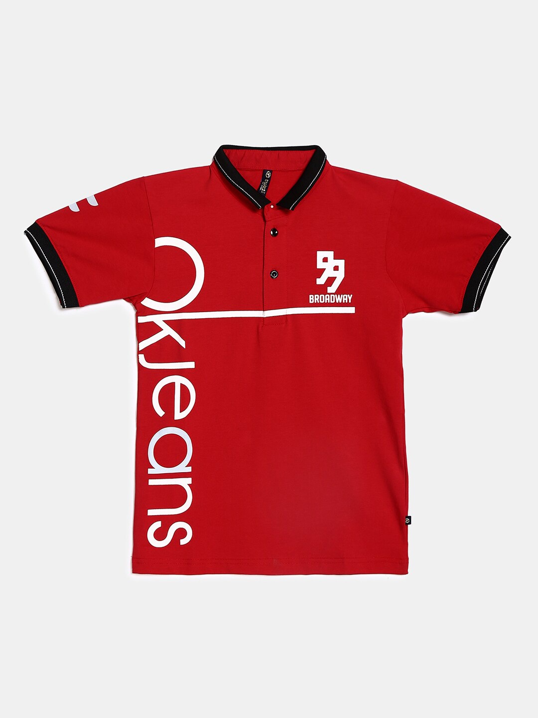 

V-Mart Kids Red Typography Printed Polo Collar Knitted T-shirt