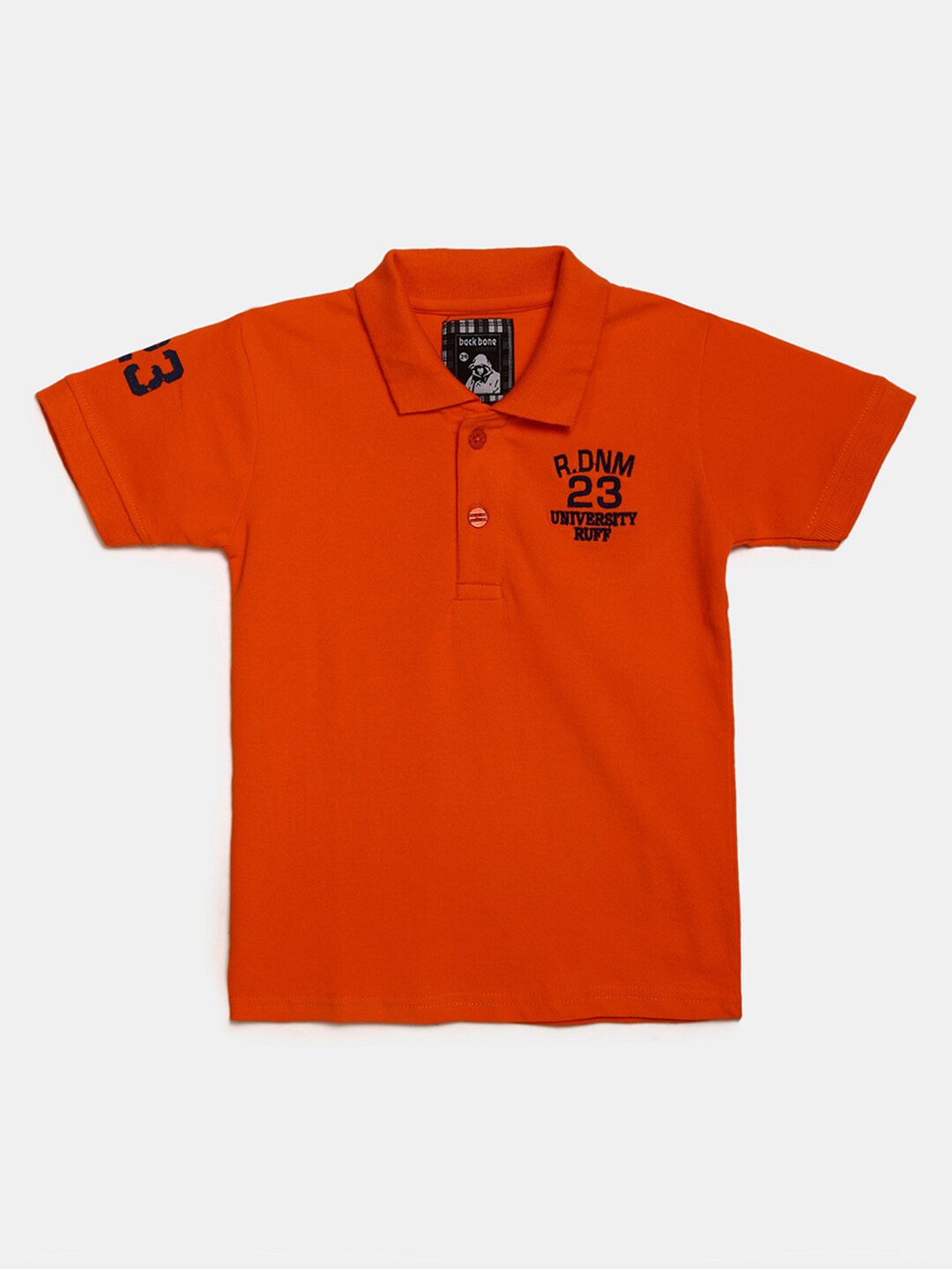 

V-Mart Kids Orange Typography Polo Collar Applique Outdoor T-shirt