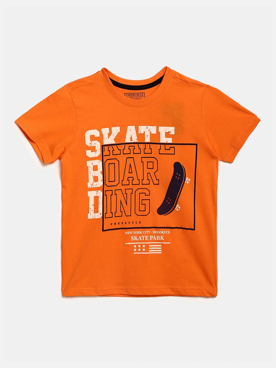 V-Mart Kids Orange Typography Printed Applique Outdoor T-shirt