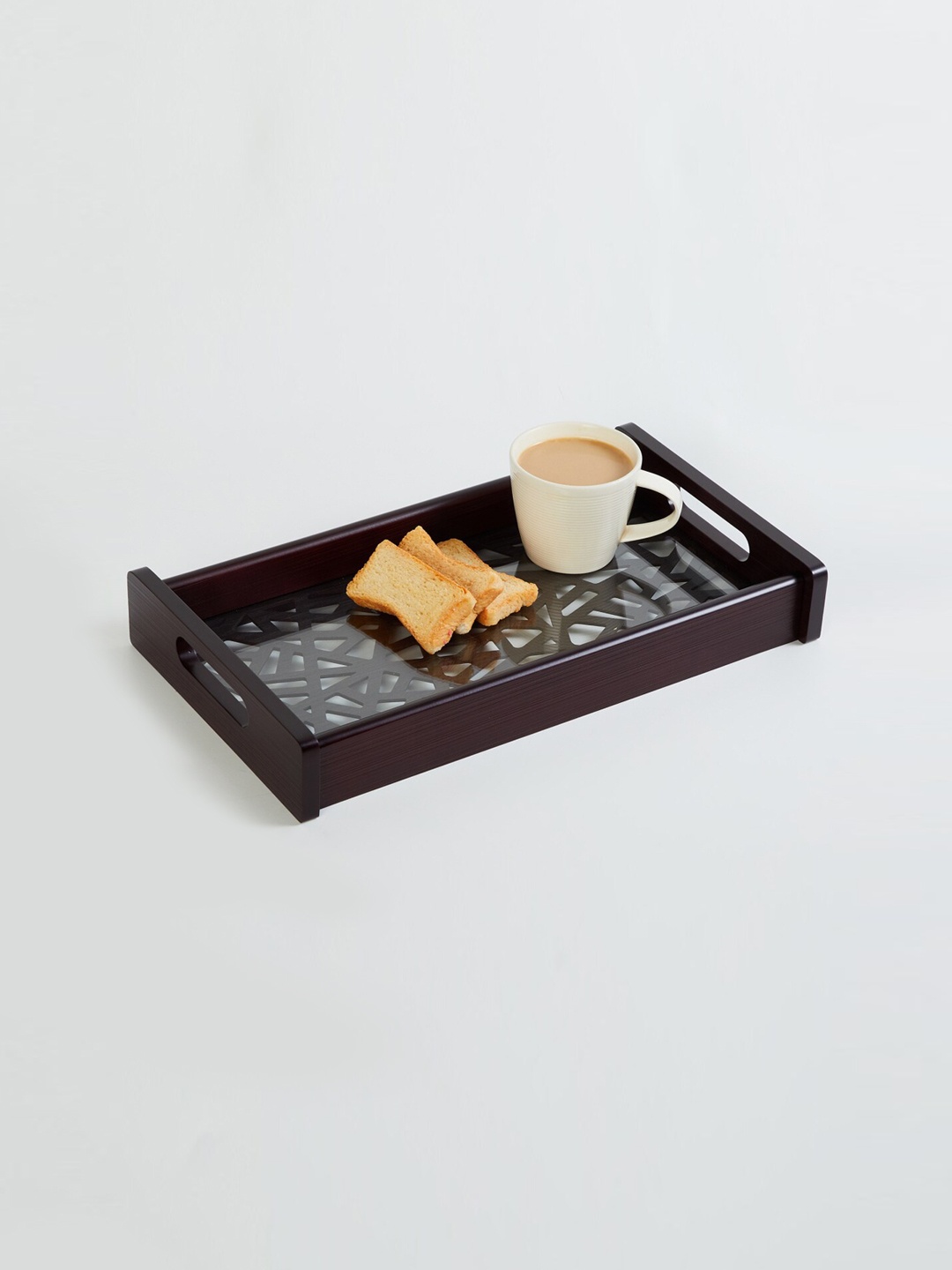 

Home Centre Coffee Brown Printed Wooden Rectangular Serving Tray