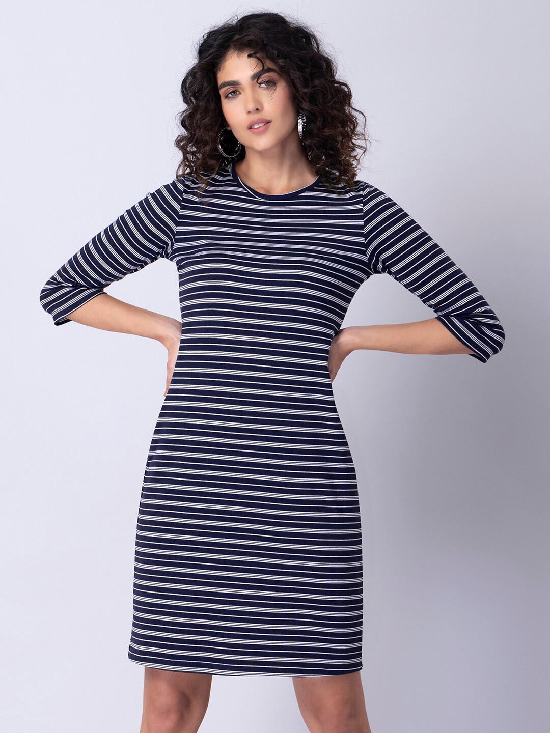

FabAlley Navy Blue Striped T-shirt Dress