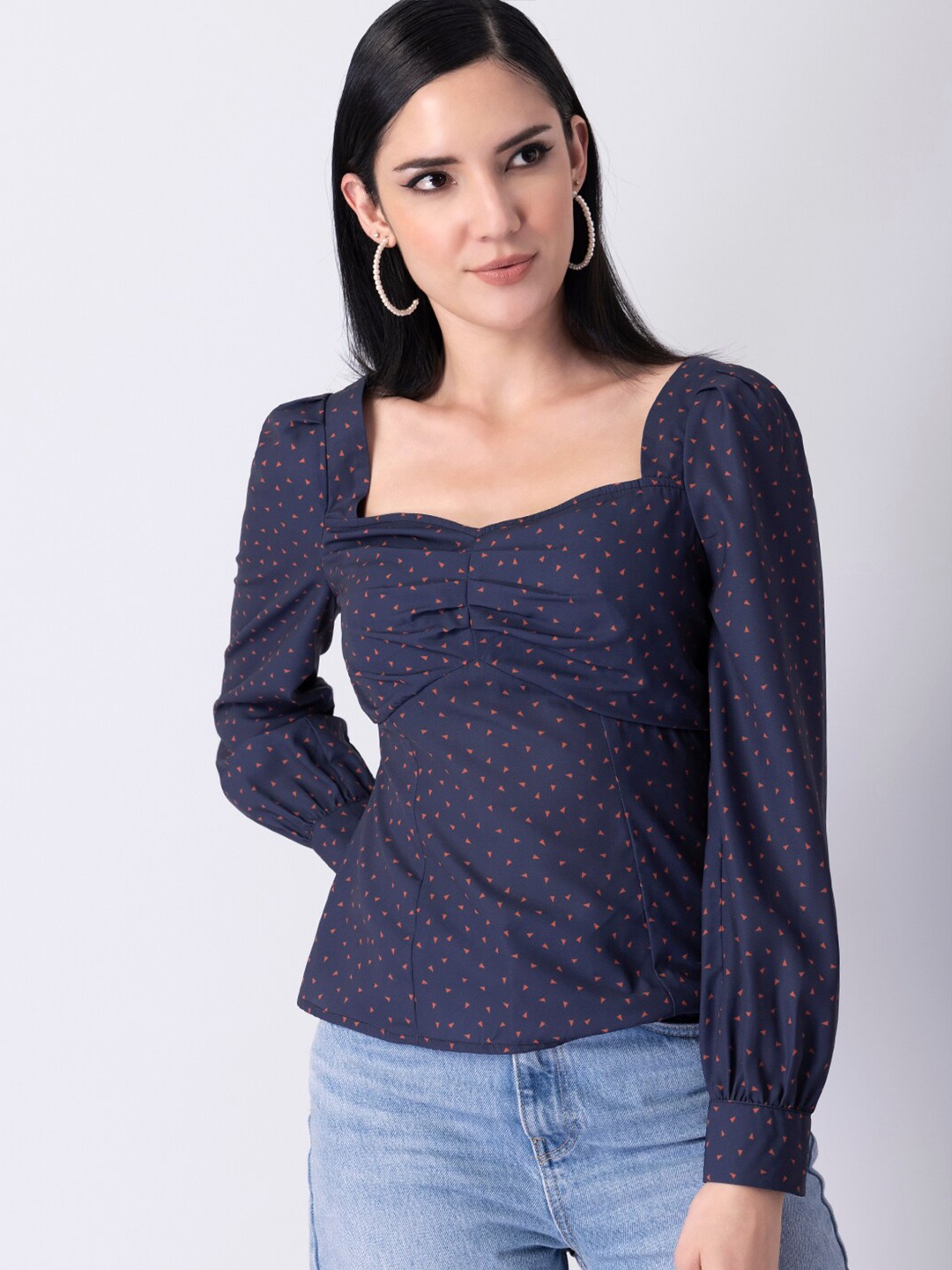

FabAlley Women Navy Blue Printed Top