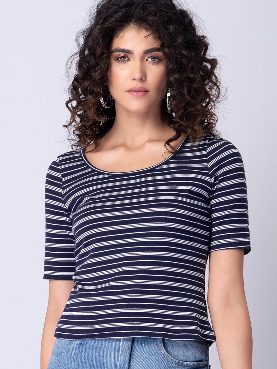 

FabAlley Blue Striped Knitted Top