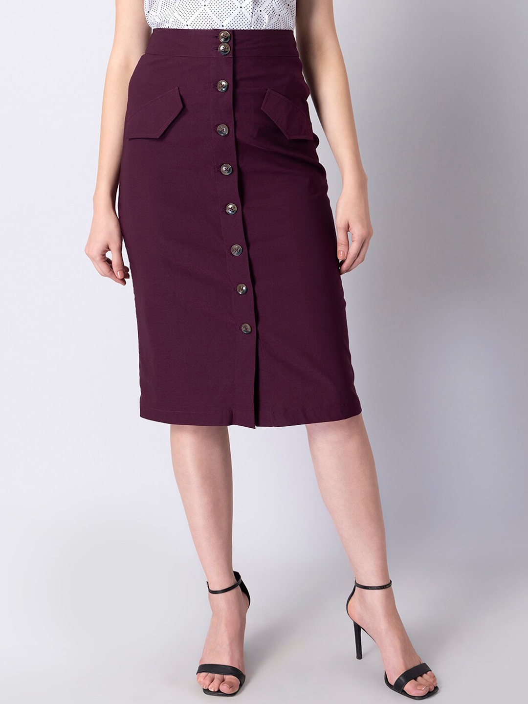 

FabAlley Women Purple Solid Pencil Skirt