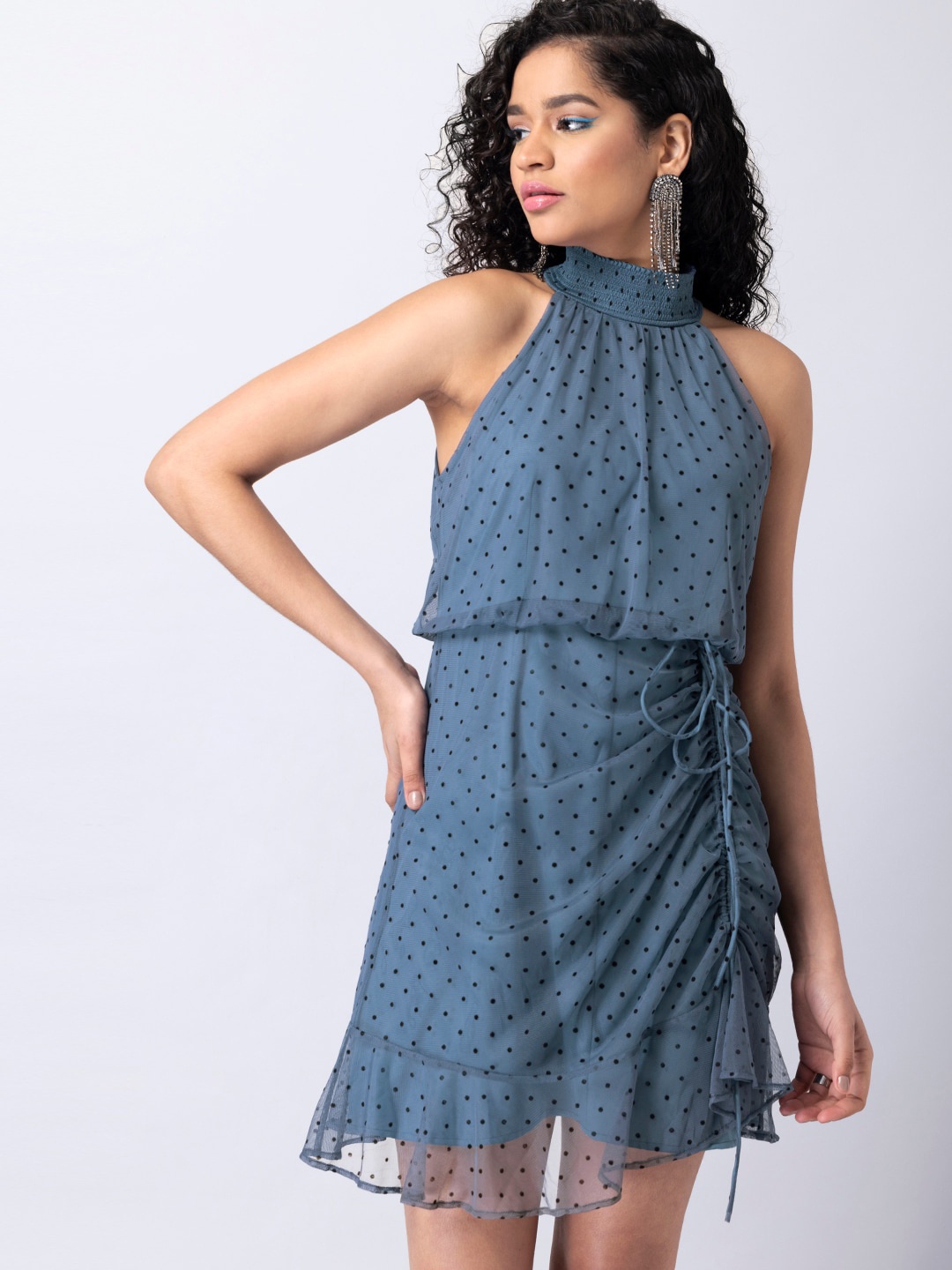 

FabAlley Blue Polka Dots Halter Neck Mini Dress