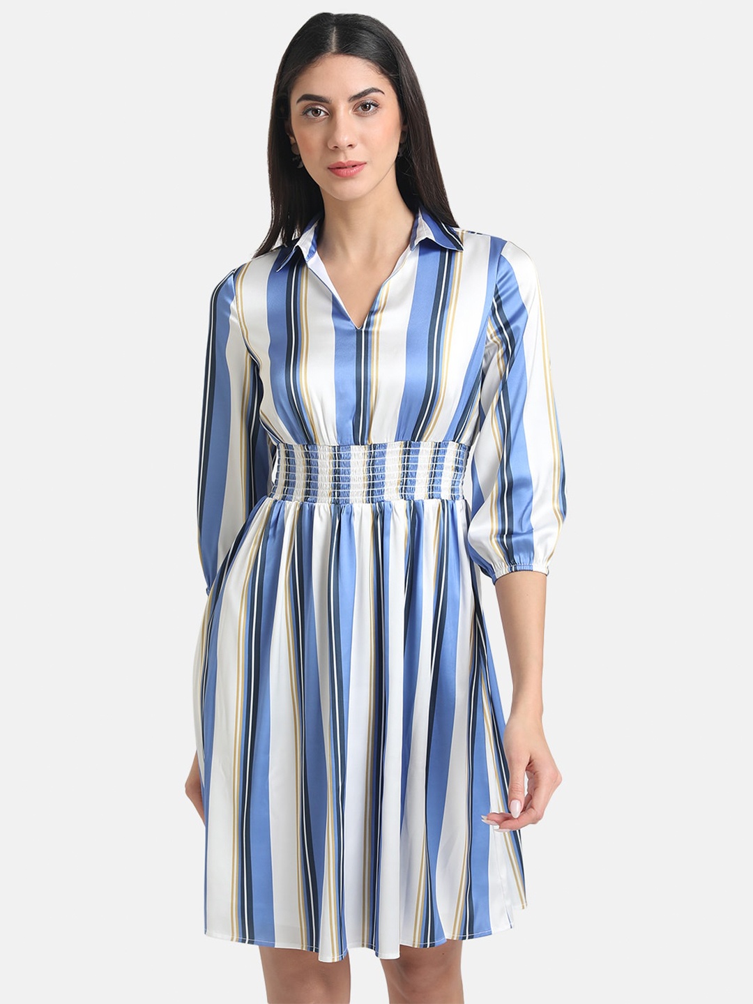 

Kazo Blue & White Striped Satin Dress