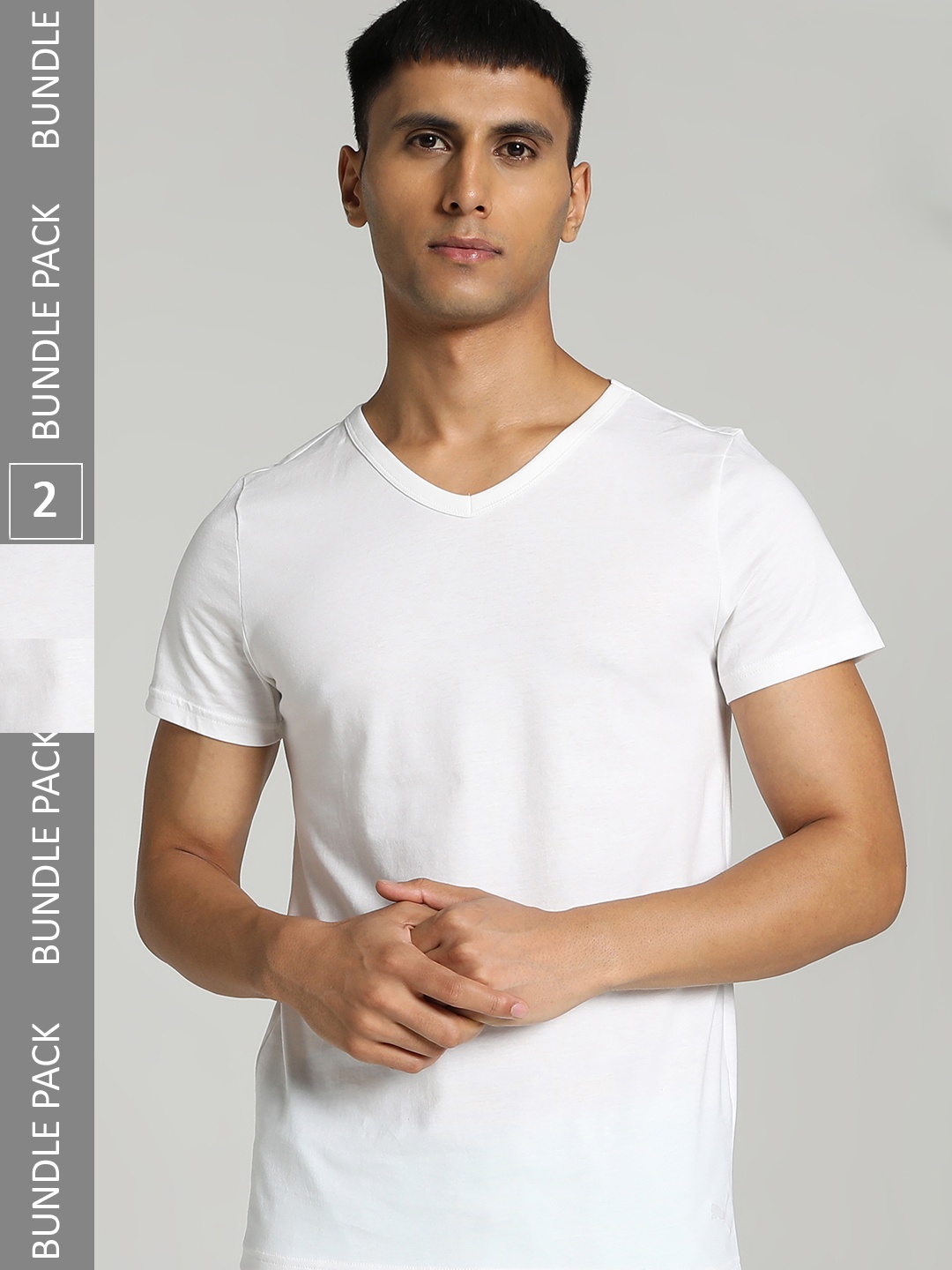 

Puma Men Pack of 2 Solid Pure Cotton V-Neck Innerwear Vests, White
