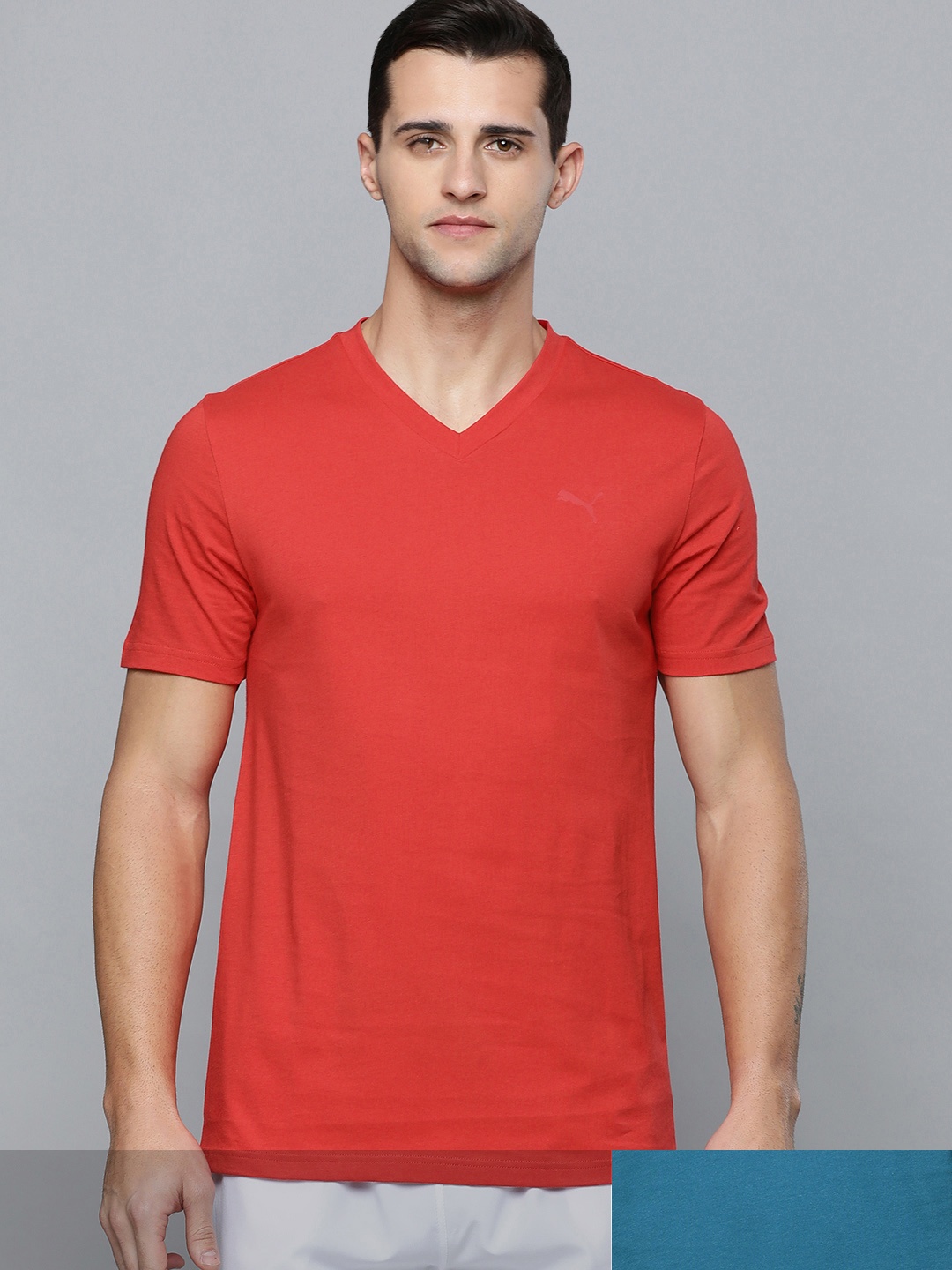 

Puma Men Pack Of 2 Solid V-Neck Pure Cotton Casual T-shirts, Red