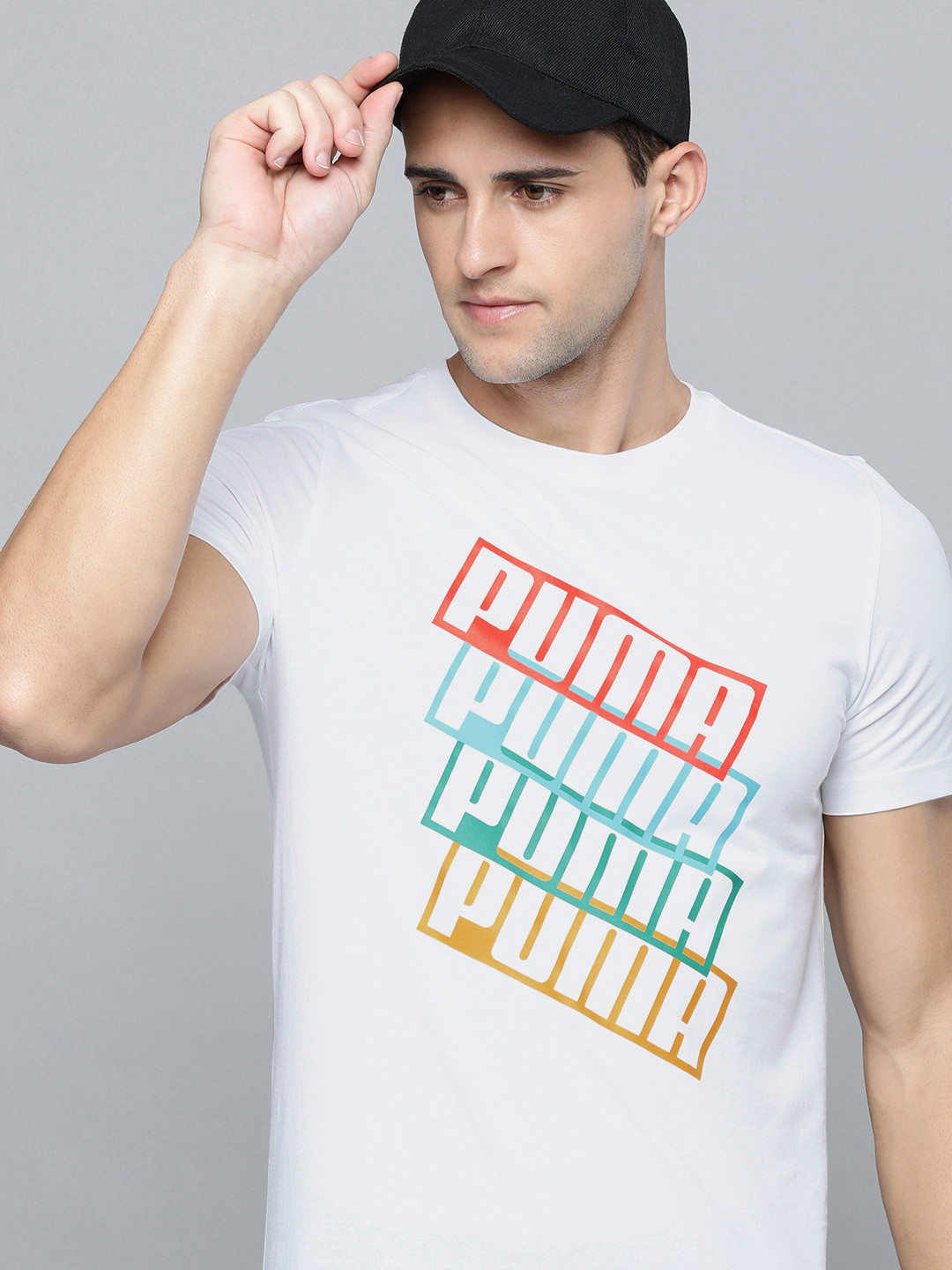 

Puma Men Graphic Printed Pure Cotton Slim Fit T-shirt, White