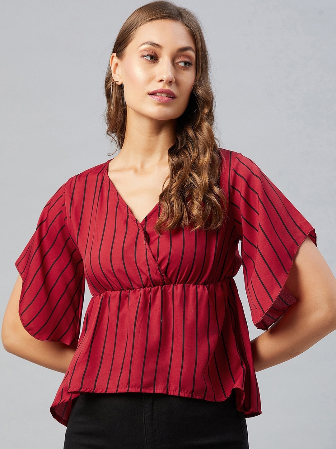 

CHIMPAAANZEE Red Striped Wrap Top