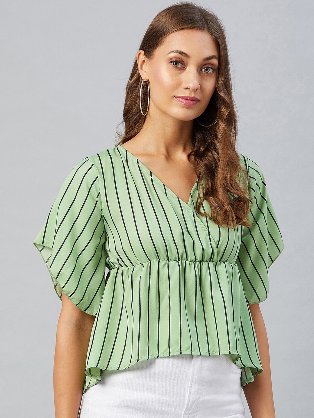 

CHIMPAAANZEE Women Green & Black Striped Top