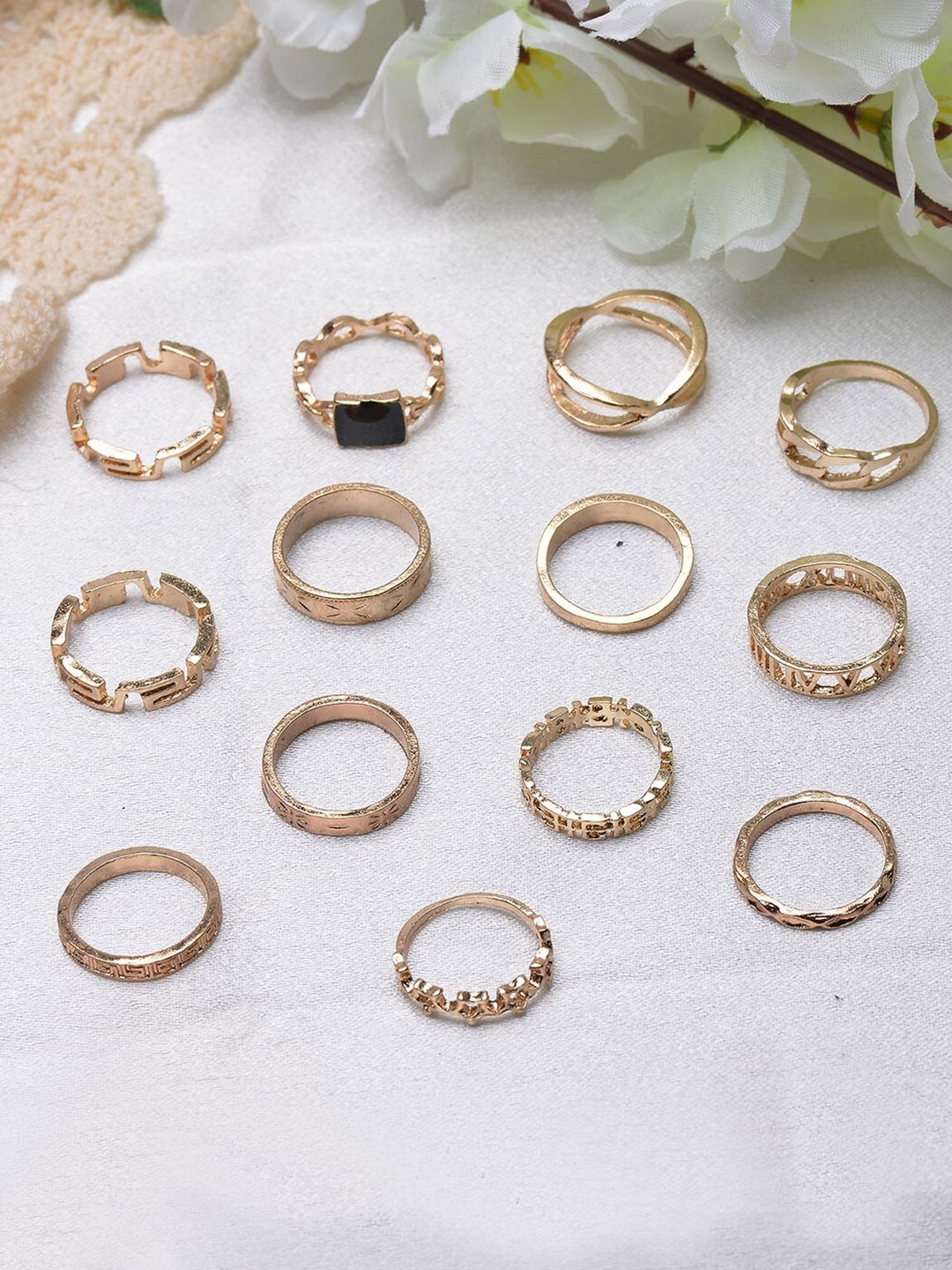 

POPLINS Set Of 13 Women Gold-Plated Finger Rings