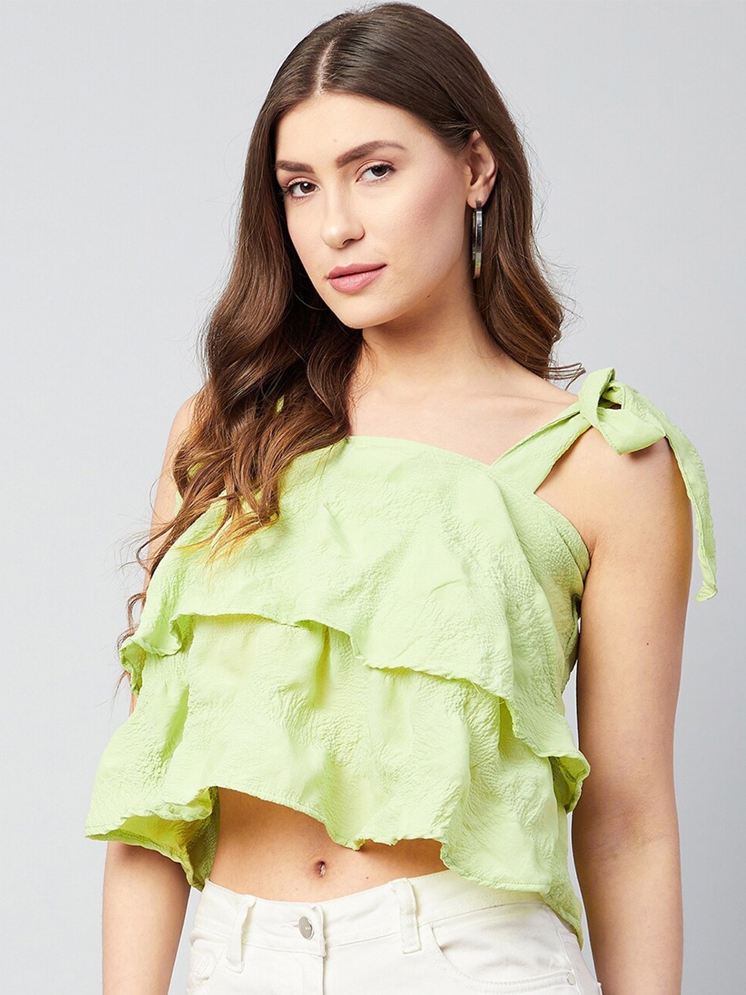 

CHIMPAAANZEE Green Layered Tiered Crop Top