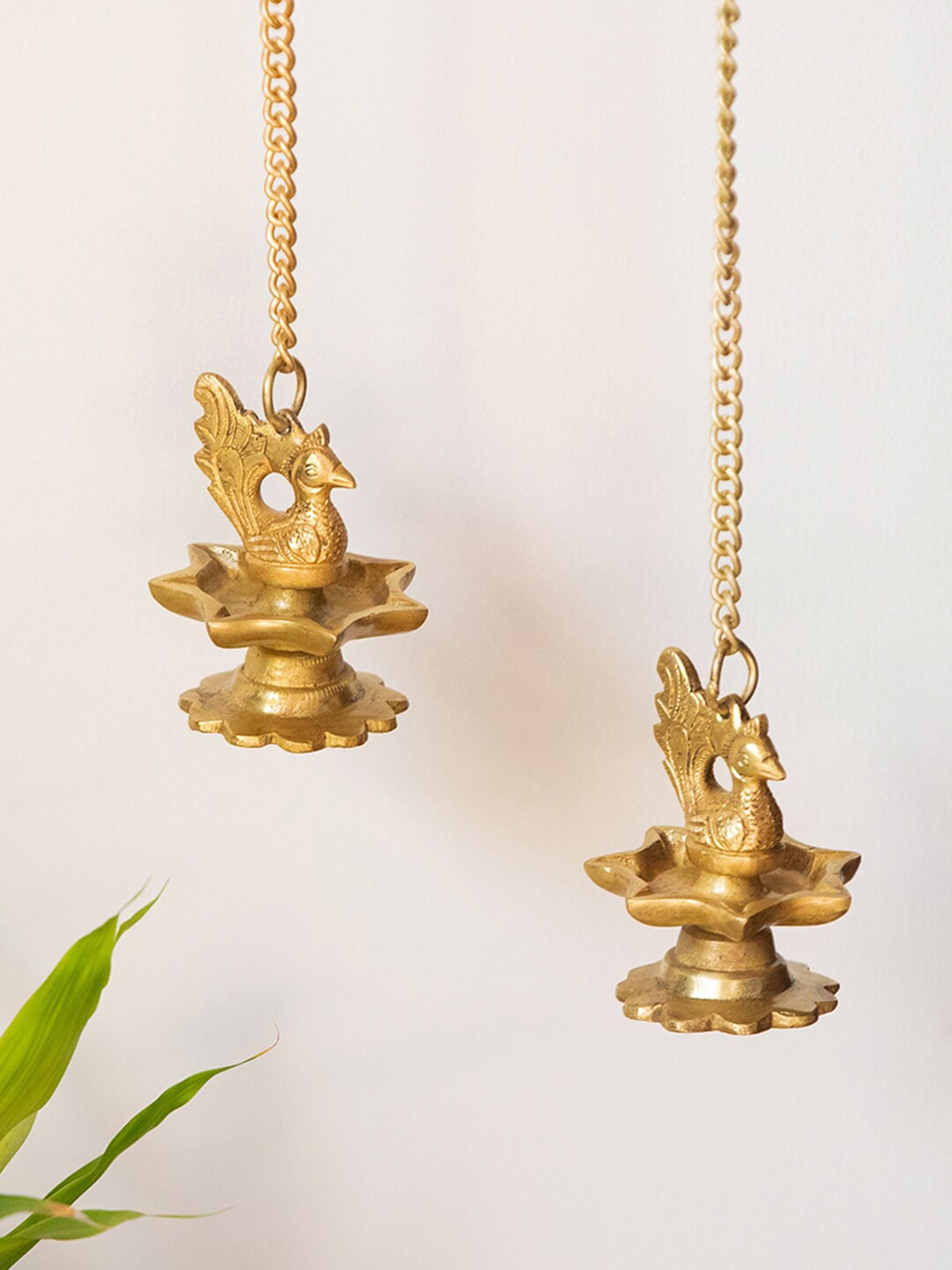 

ExclusiveLane Set Of 2 Gold-Toned Flying Swans Brass Hanging Diya Set