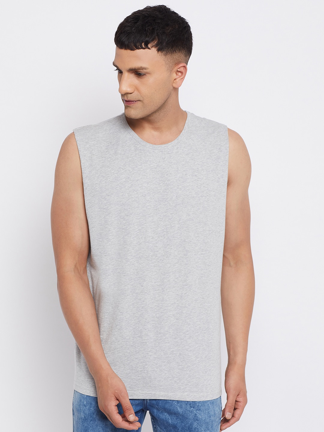 

Hypernation Men Grey Melange Cotton T-shirt