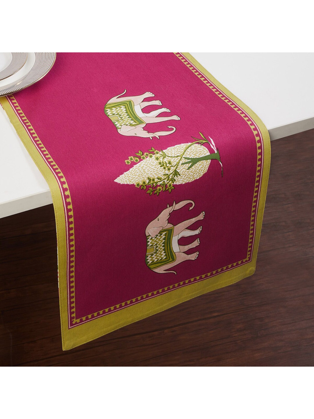 

Home Centre Magenta and Beige Ethnic Printed Cotton Table Runner, Multi