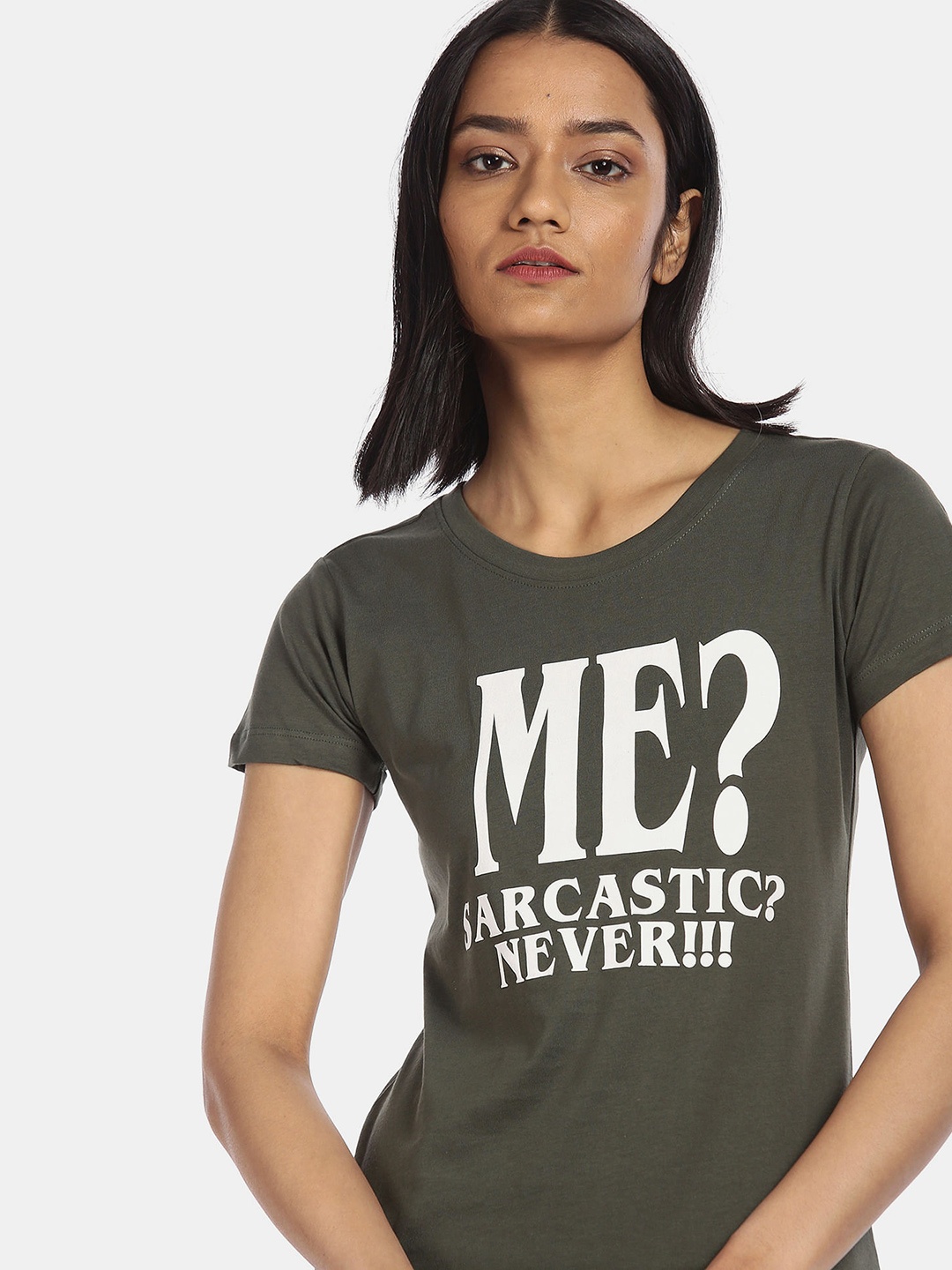 

Sugr Women Green Typography Printed T-shirt