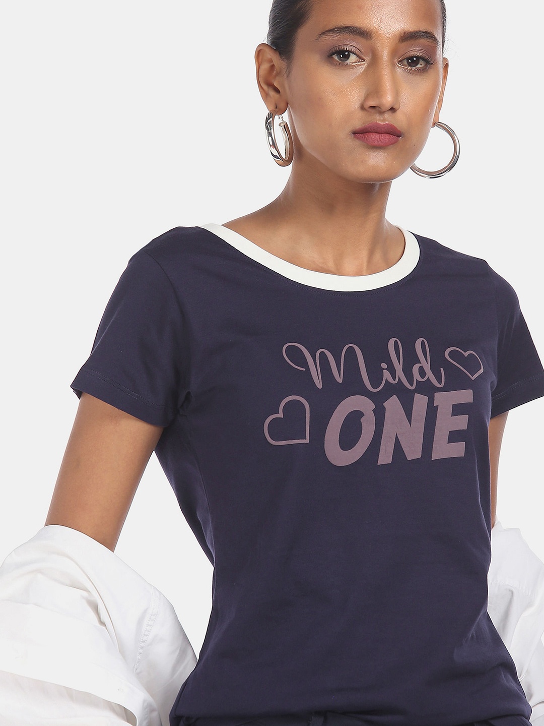 

Sugr Women Blue Typography Printed T-shirt