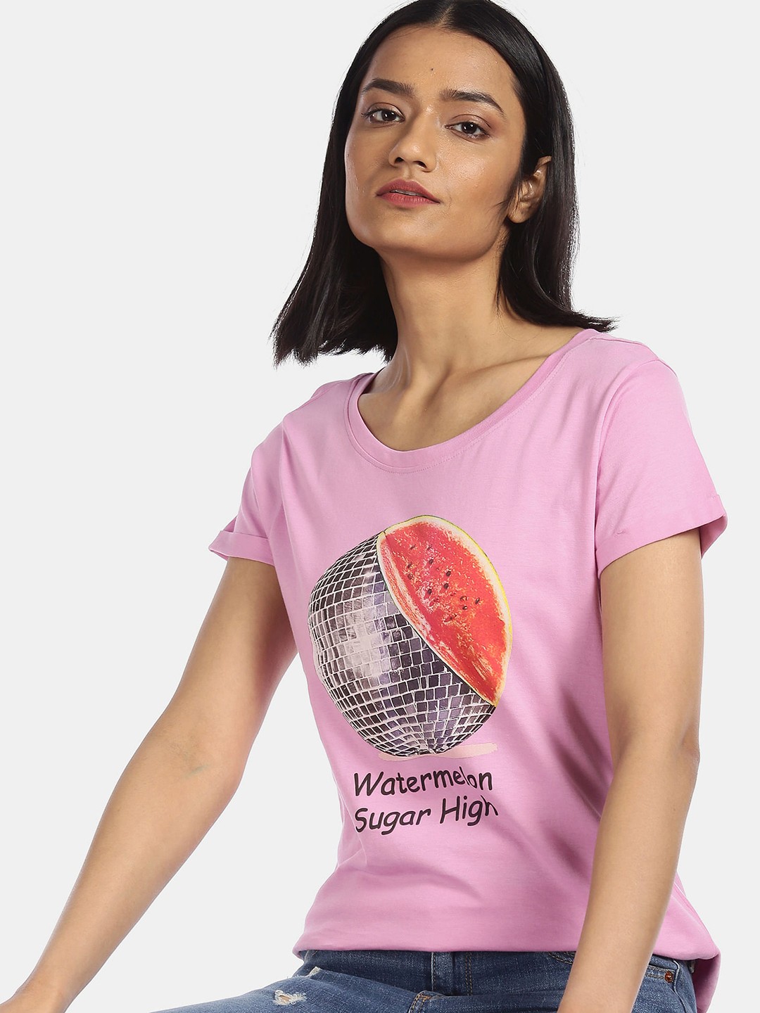 

Sugr Women Pink Printed T-shirt