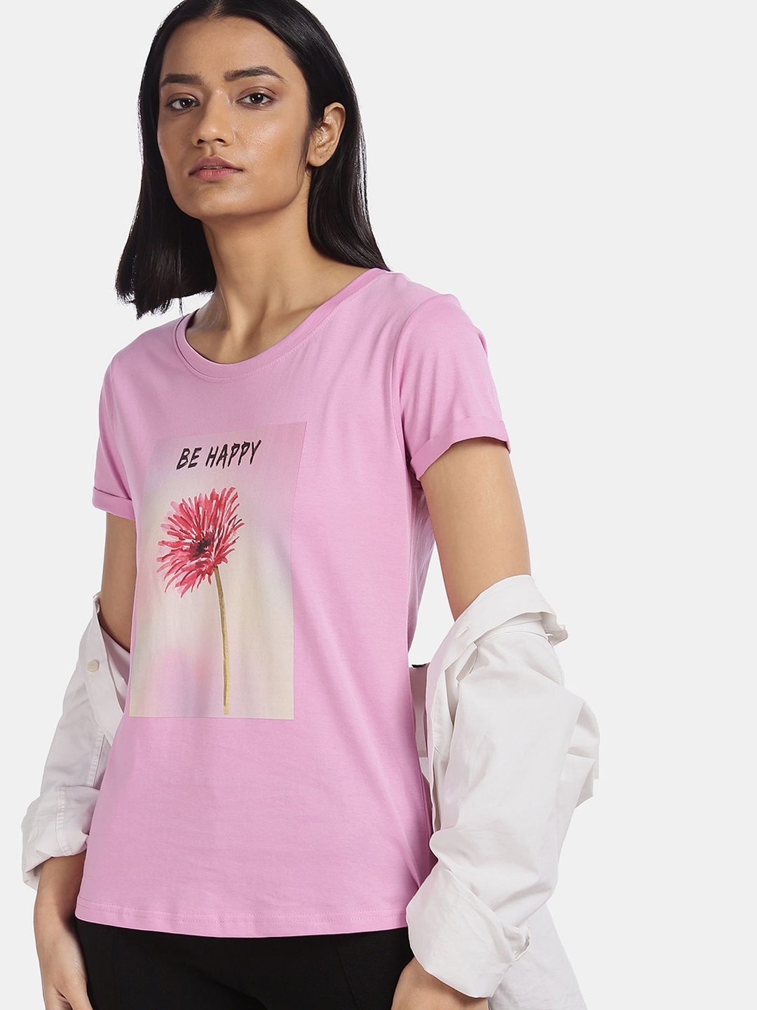 

Sugr Women Pink Floral T-shirt