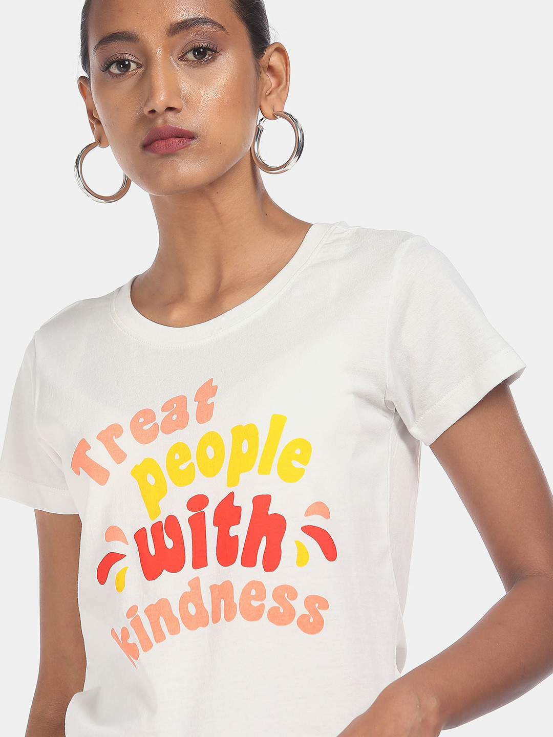 

Sugr Women White Typography Printed T-shirt