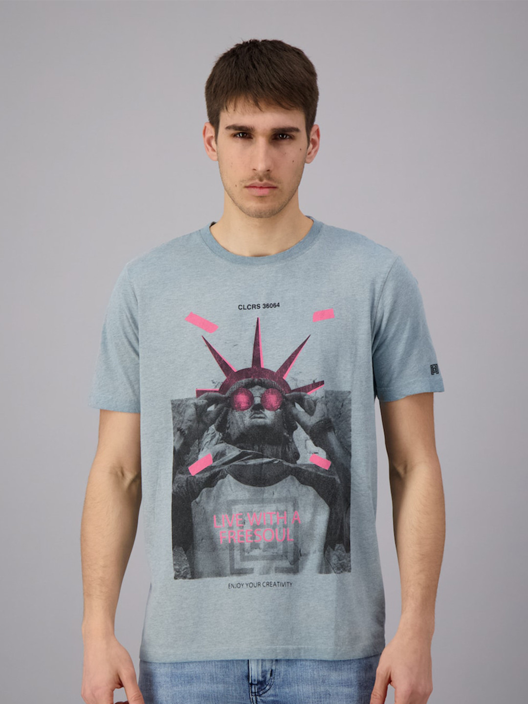 

FREESOUL Men Blue Printed Cotton T-shirt