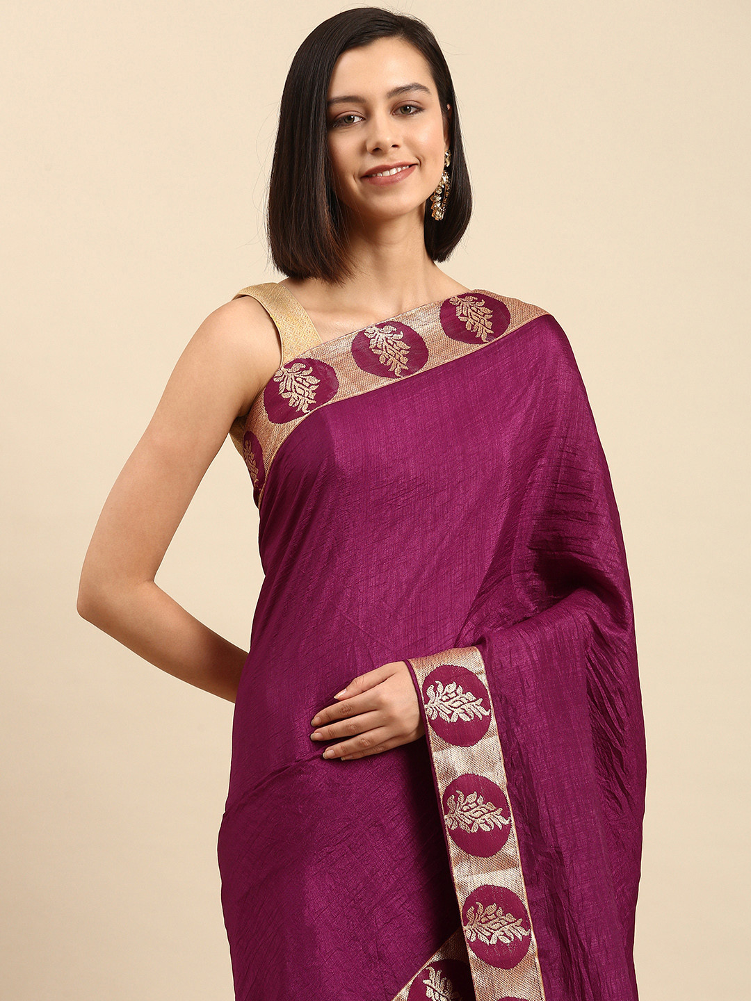 

Anouk Magenta Saree with Woven Design Border
