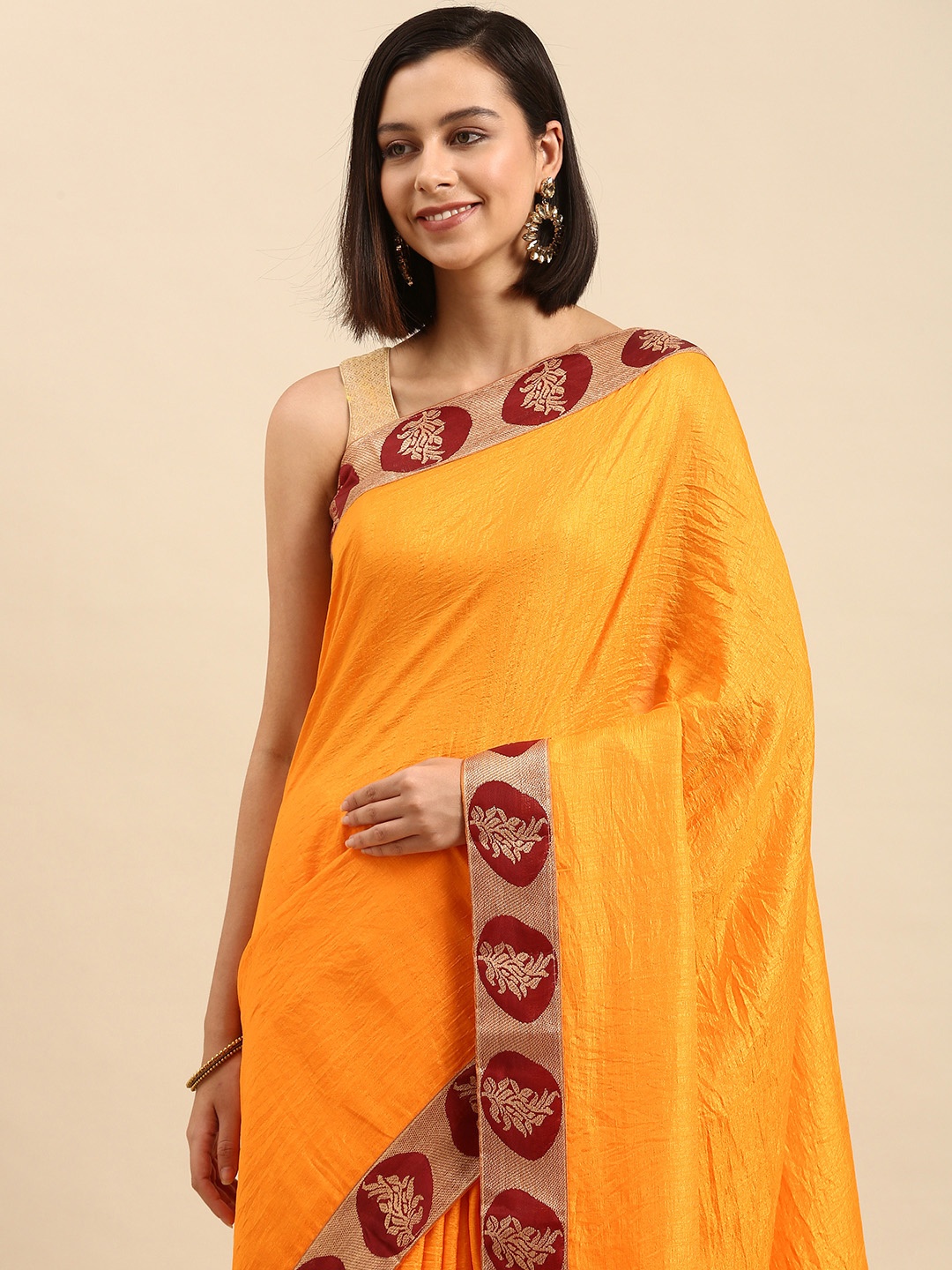 

Anouk Yellow Saree with Woven Design Border