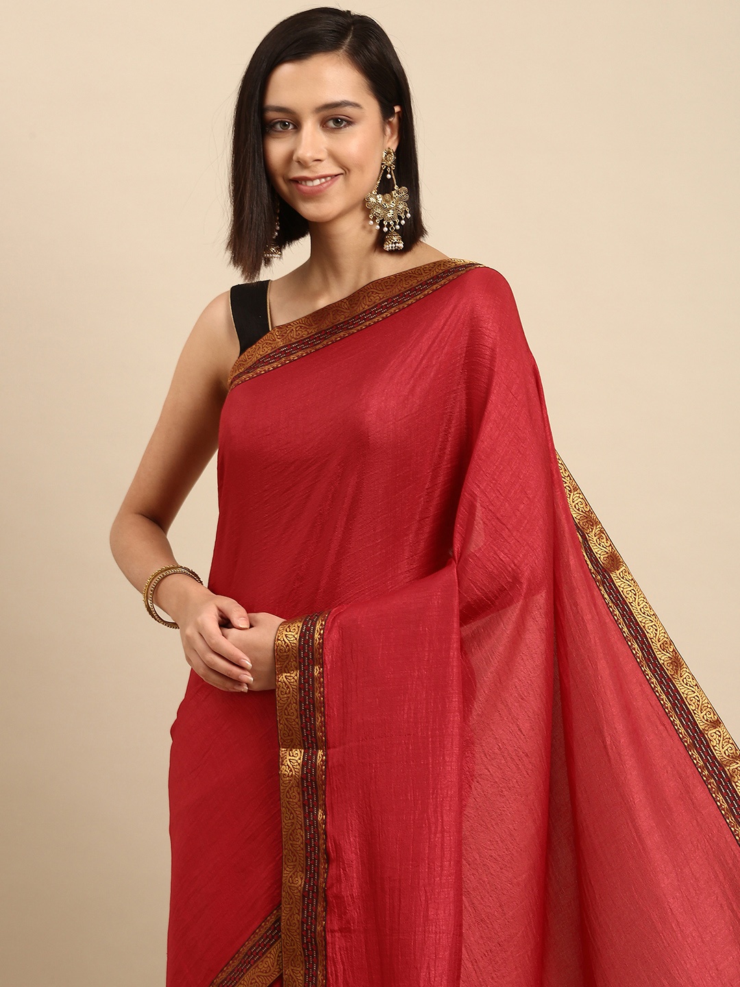 

Anouk Maroon Saree with Woven Design Border
