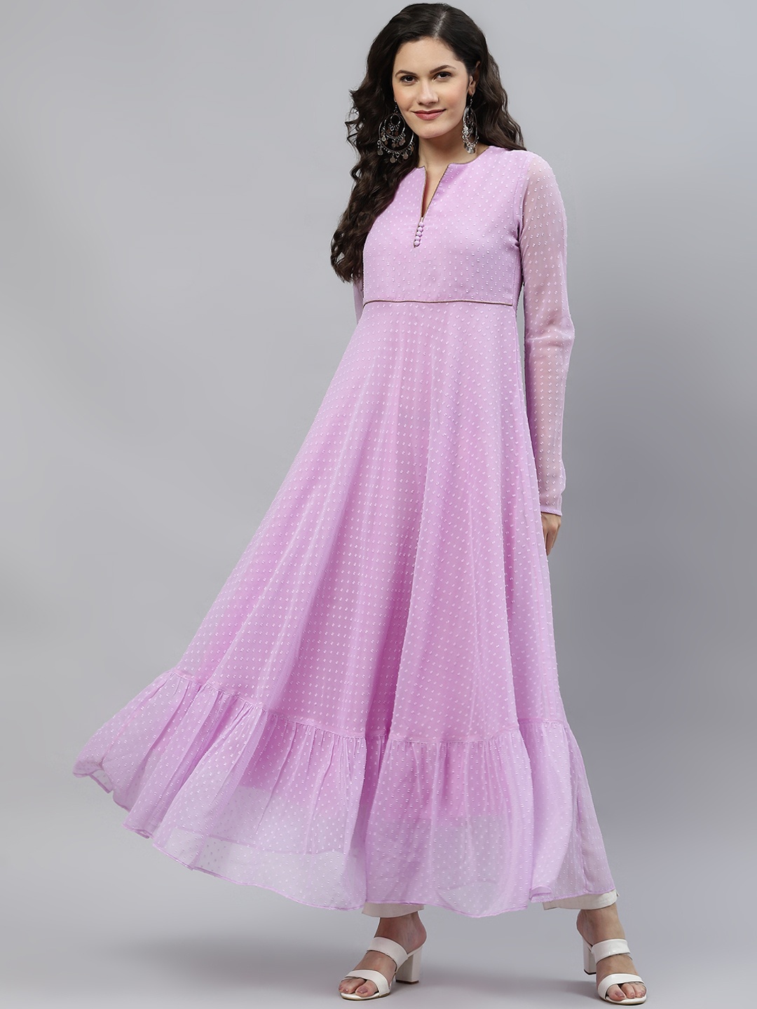

MBE Women Lavender Dobby Woven Design Anarkali Kurta