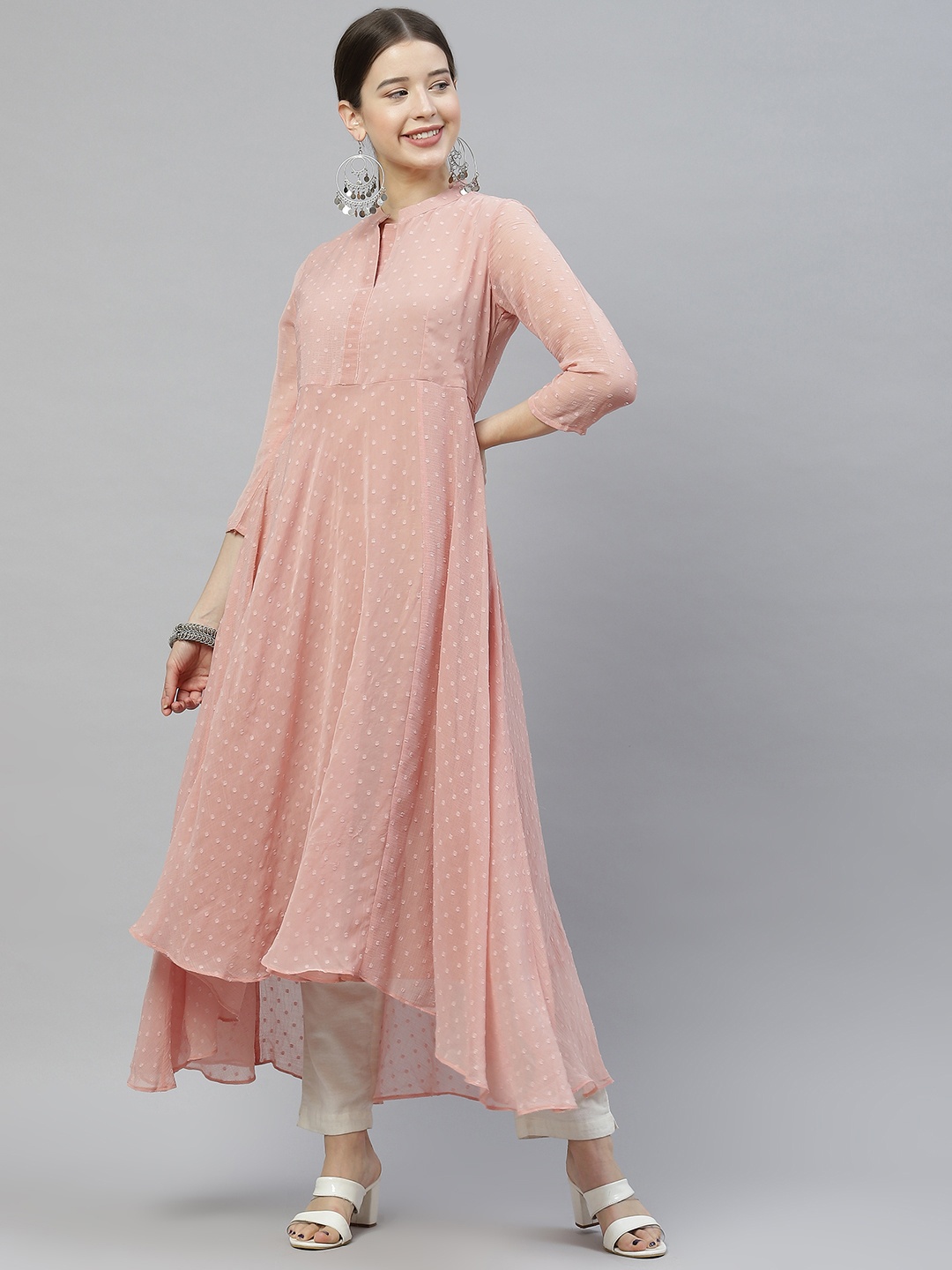 

MBE Women Pink Georgette Dobby Weave Anarkali Kurta