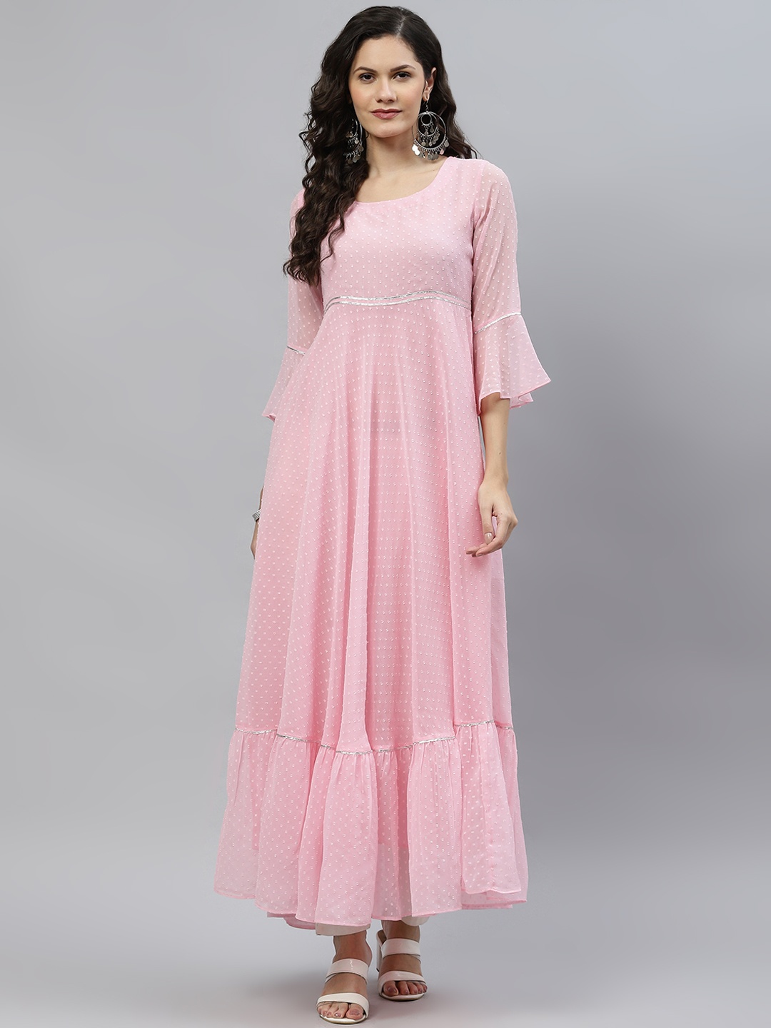 

MBE Women Pink Dobby Woven Design Anarkali Kurta