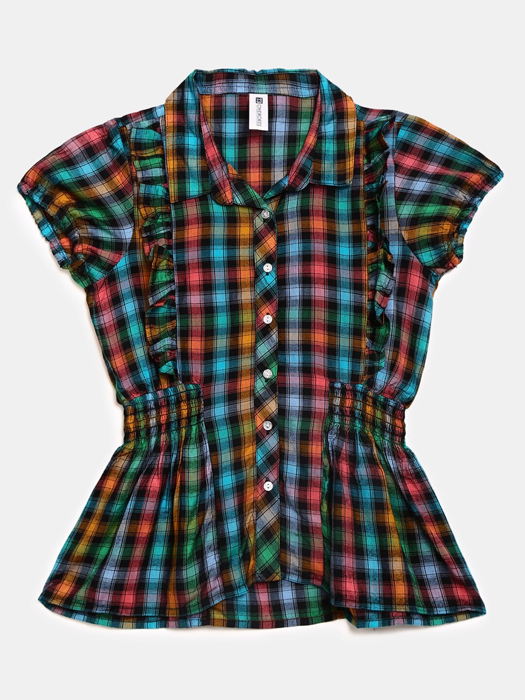 

Cherokee Girls Blue Checked Shirt Style Pure Cotton Top