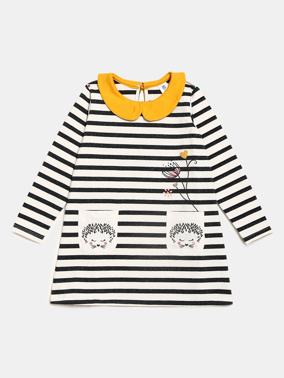 

V-Mart Girls White & Black Striped Peter Pan Collar Top