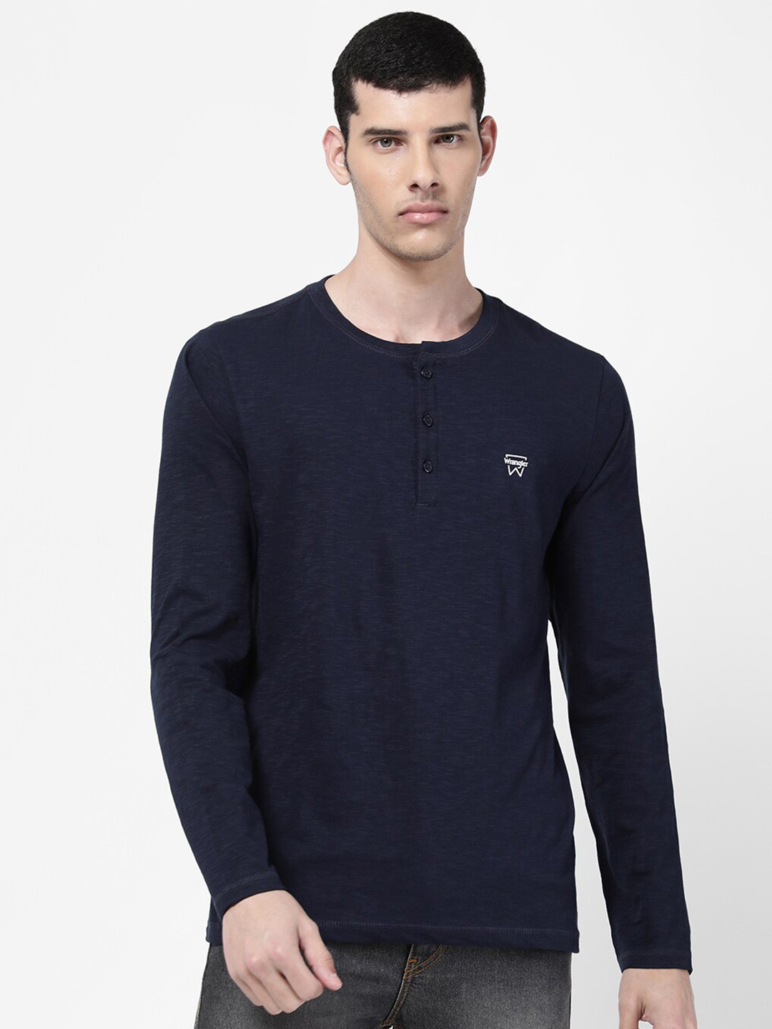 

Wrangler Men Navy Blue Regular Fit Pure Cotton T-shirt