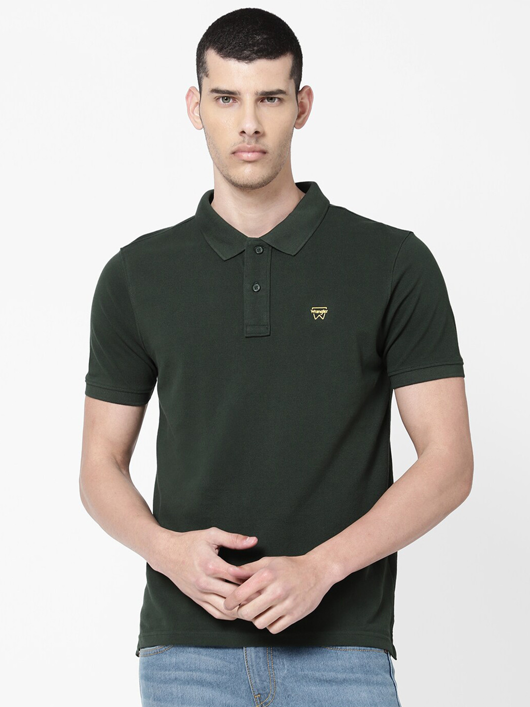 

Wrangler Men Olive Green Polo Collar T-shirt