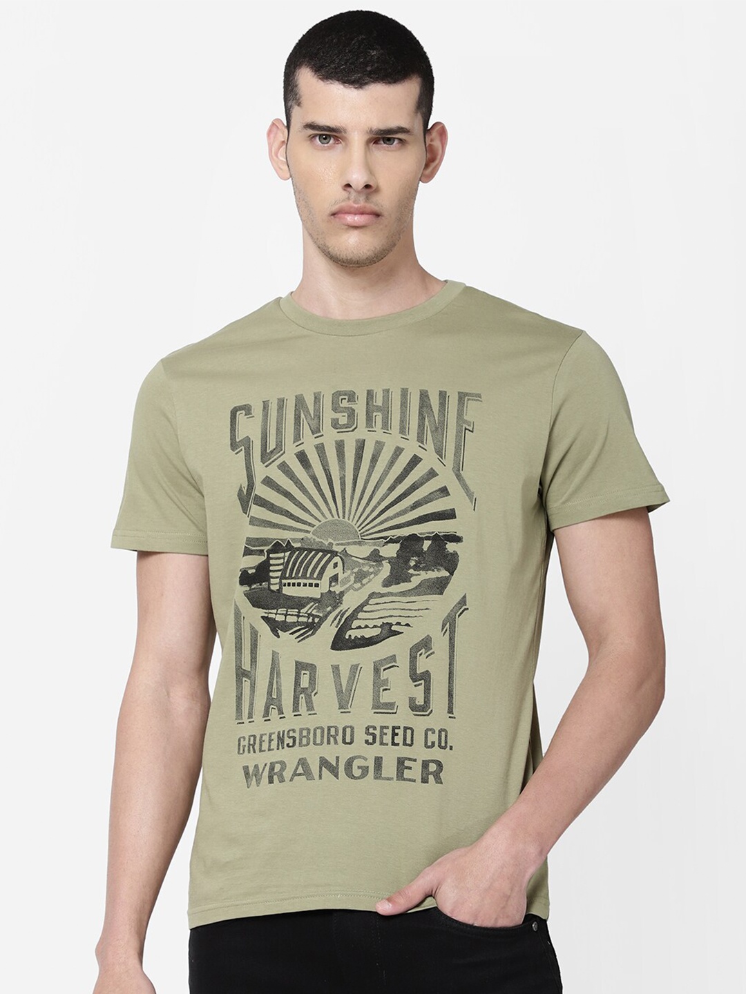 

Wrangler Men Olive Green Typography Printed T-shirt