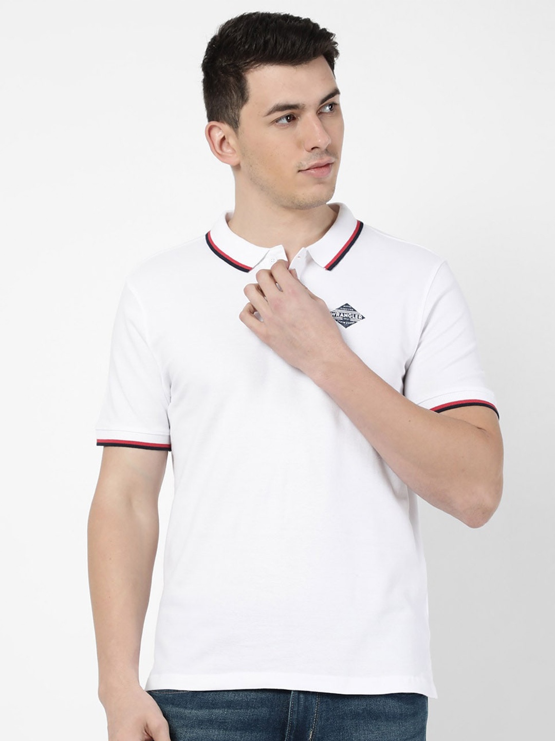 

Wrangler Men White Polo Collar T-shirt