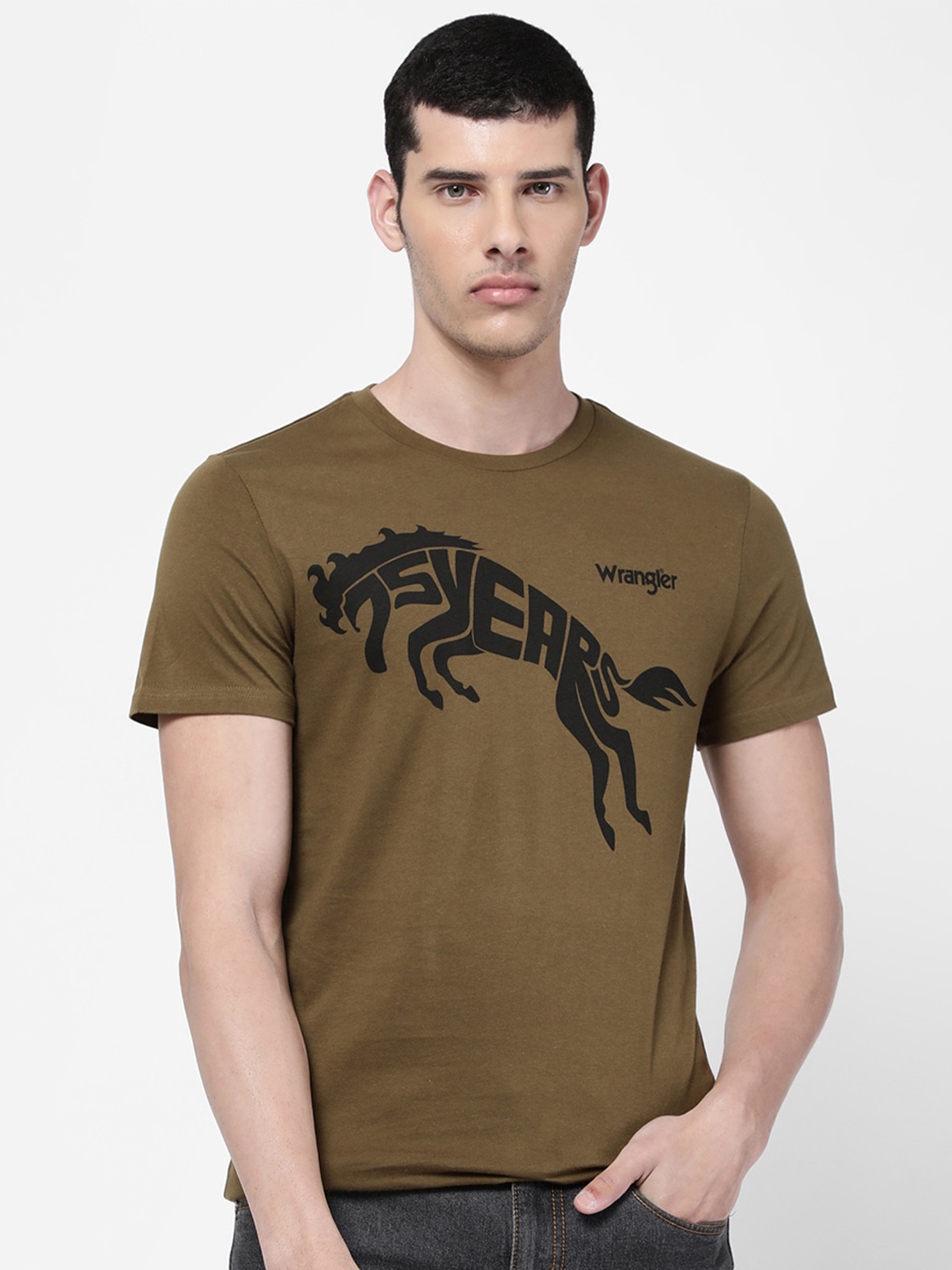 

Wrangler Men Olive Green Typography Printed T-shirt