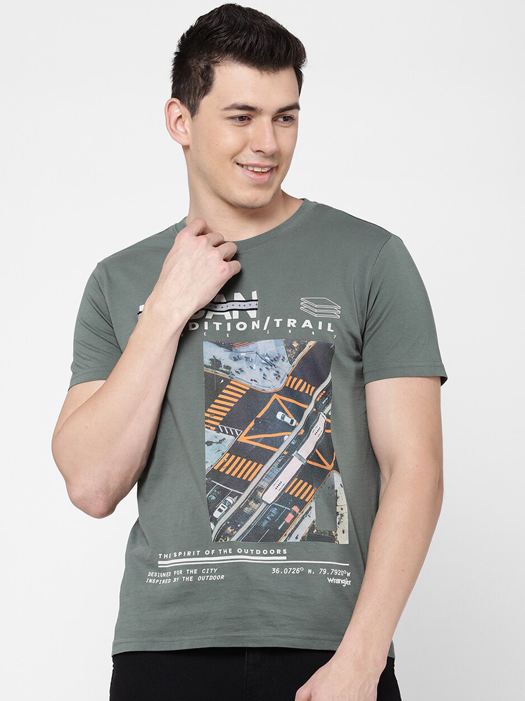 

Wrangler Men Olive Green Printed T-shirt
