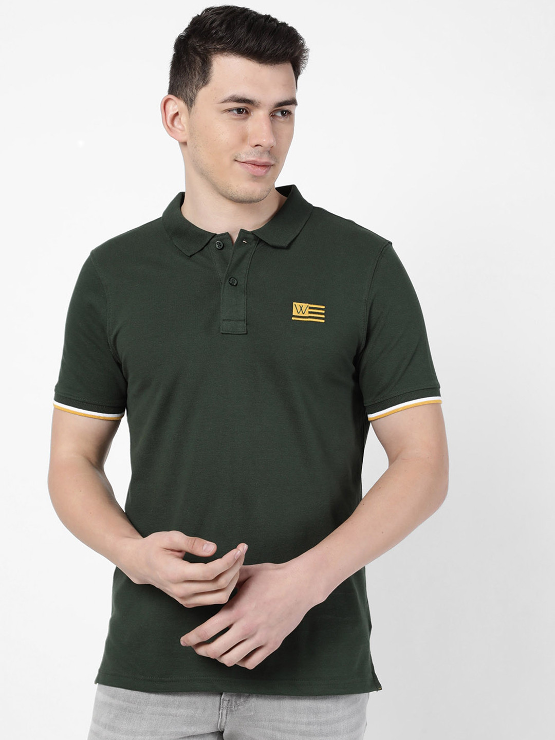 

Wrangler Men Green Polo Collar Cotton T-shirt