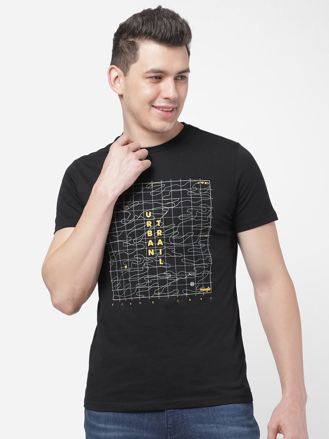 Wrangler Men Black & White Printed T-shirt