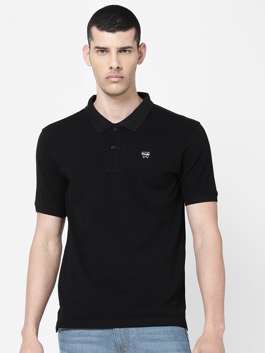 

Wrangler Men Black Polo Collar Regular Fit Cotton T-shirt