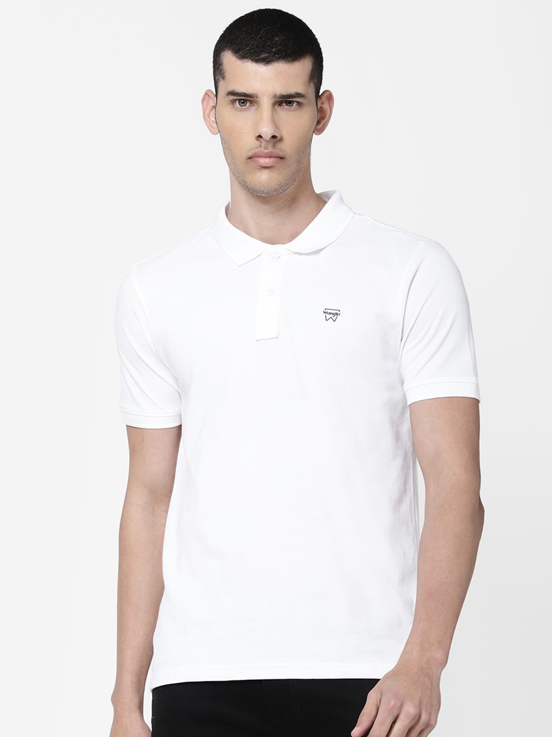

Wrangler Men White Polo Collar Regular Fit Cotton T-shirt