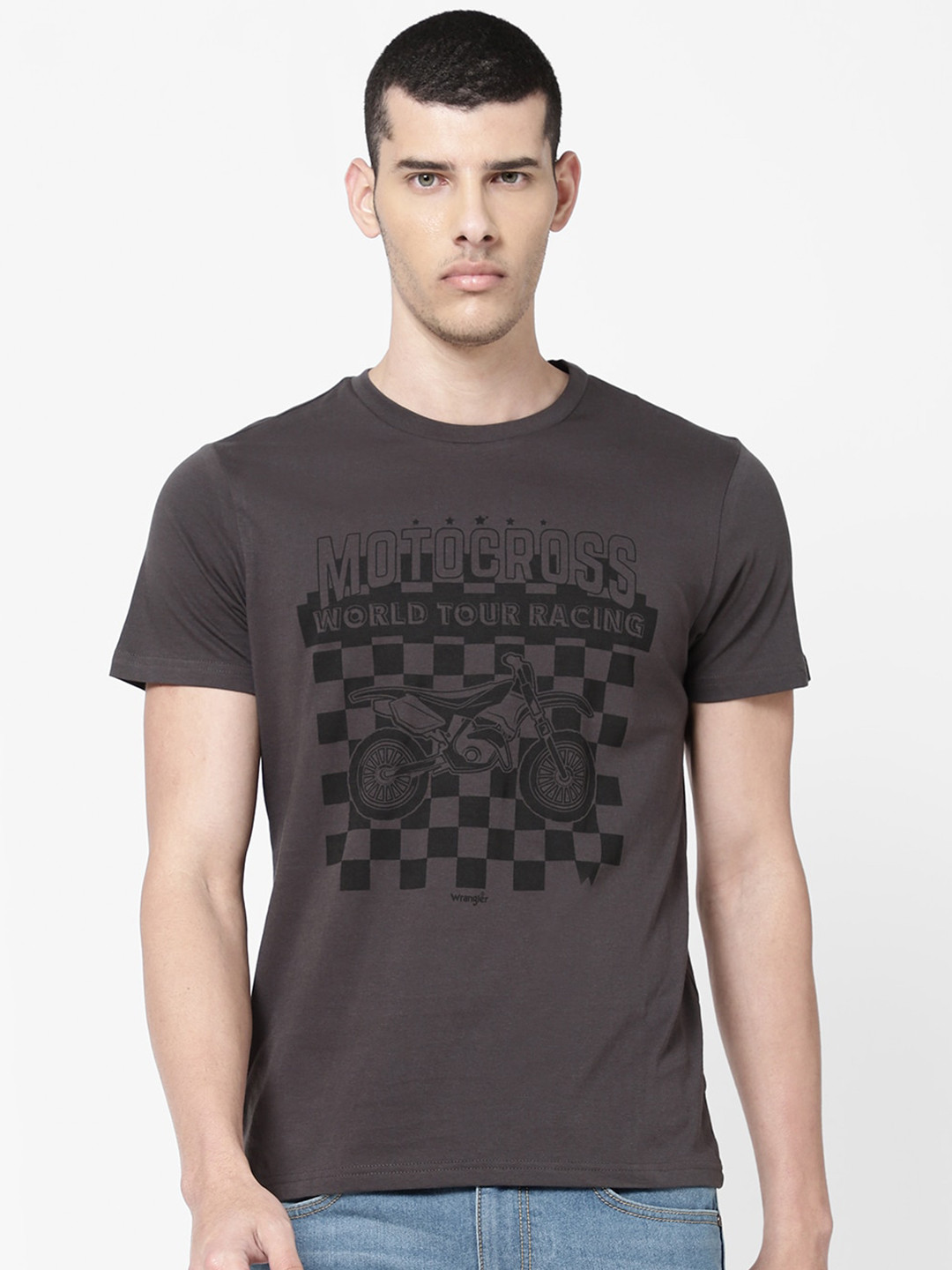 

Wrangler Men Grey Graphic Printed Cotton T-shirt
