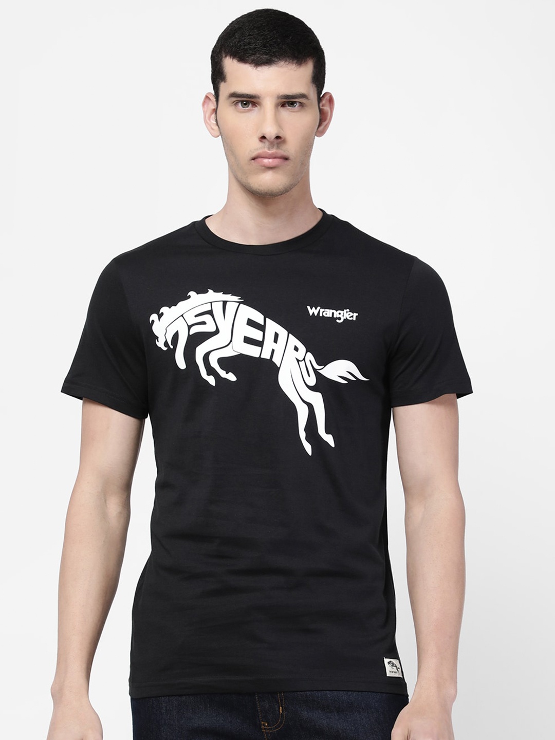 

Wrangler Men Black Printed Regular Fit Cotton T-shirt