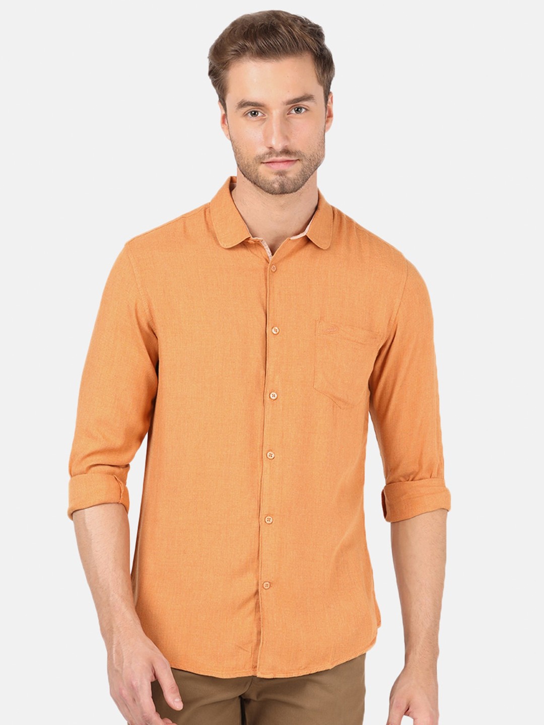 

Crocodile Men Orange Solid Classic Cotton Casual Shirt