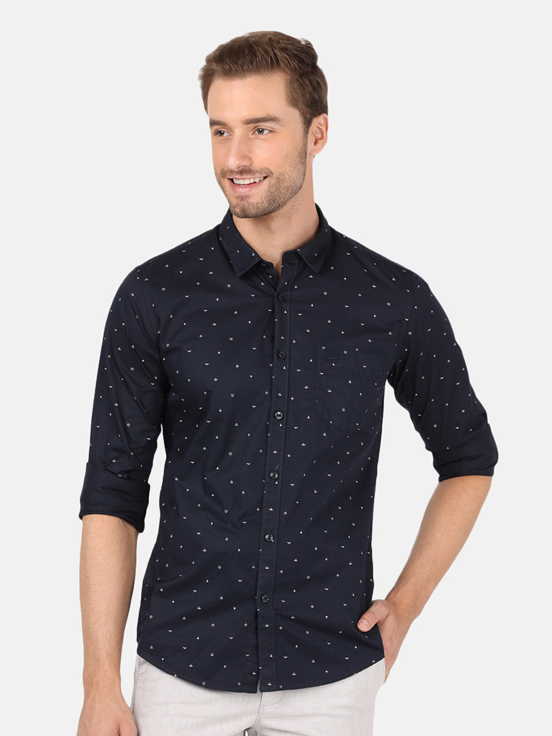 

Crocodile Men Navy Blue Classic Slim Fit Micro Ditsy Printed Cotton Casual Shirt