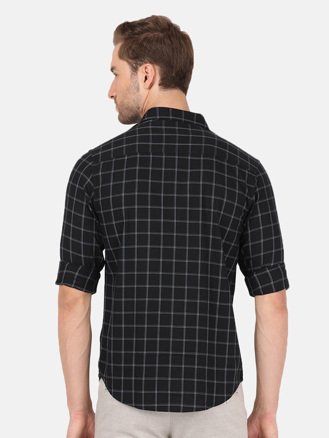 

Crocodile Men Black Classic Windowpane Checks Checked Cotton Casual Shirt