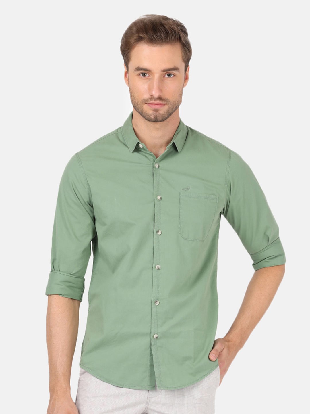 

Crocodile Men Green Classic Slim Fit Casual Shirt